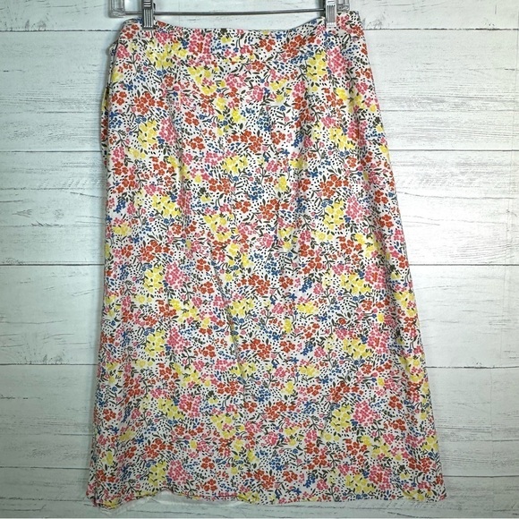 Loft Floral Wrap Midi Skirt Womens Size 4 Linen Blend - Picture 4 of 7